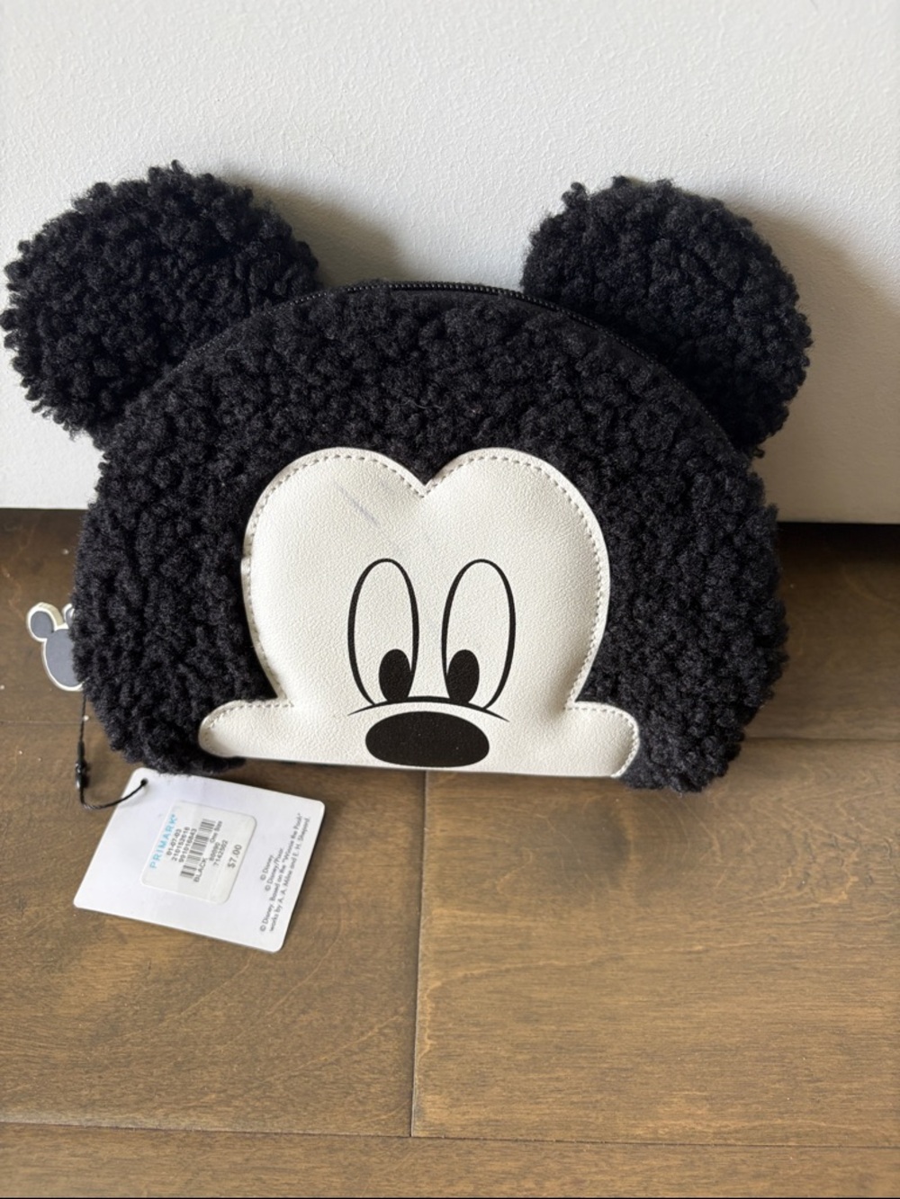 Disney Black & White Mickey Ear Sherpa Cosmetic Bag